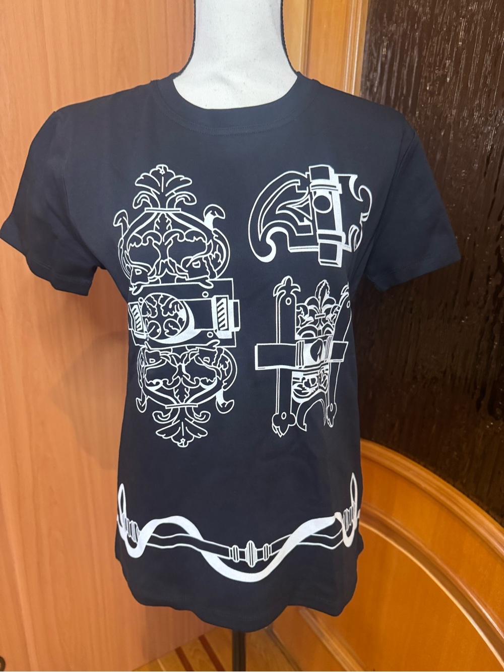 Black Graphic Tee with White Ornate Print